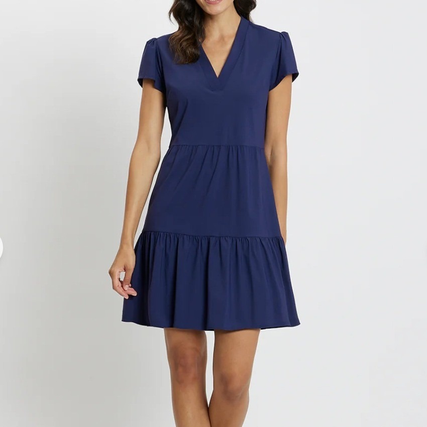 Nwt Jude Connally Ginger Jacquard Garden Gate Navy V-Neck Mini Dress Small